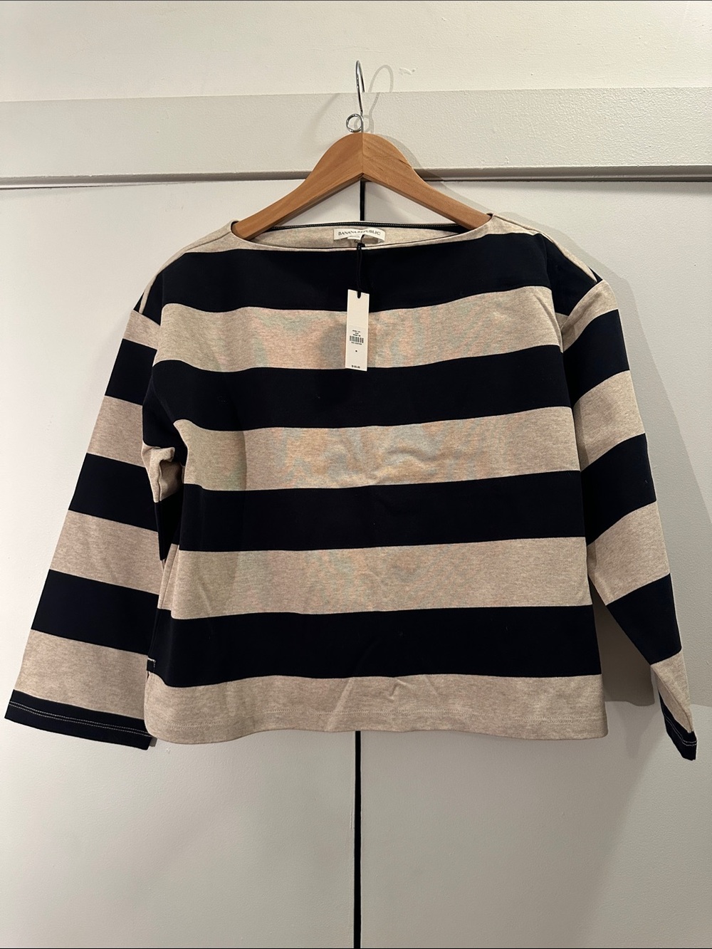 Striped Boatneck Top for Women - Black & Cream